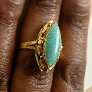 Alternative view of Bague Marquise Réversible Perle, Turquoise Or Jaune 18K