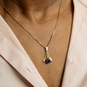 Pendentif Topaze Bleu Art Déco Or jaune 18K