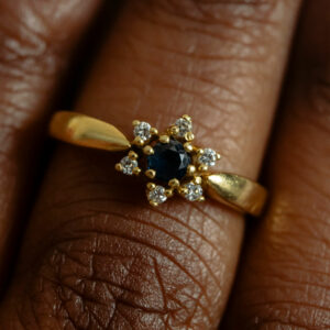 Bague Marguerite Saphir Diamants Or Jaune 18K #51