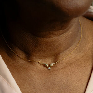 Collier Maille Marine 2 Dauphins Diamant Or Jaune 18K 42,5cm